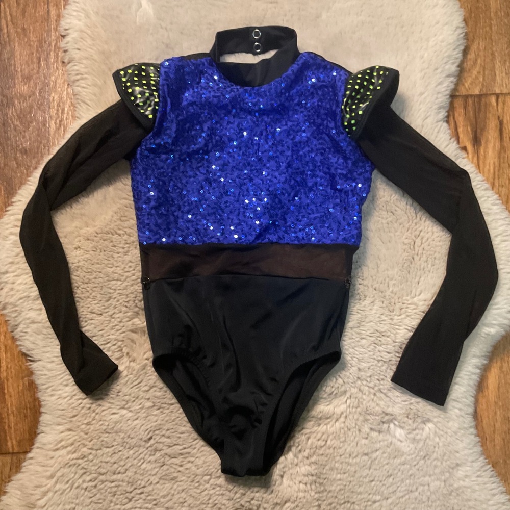 Revolution Dance Leotard Costume Child Medium Sequin Long Sleeve Mesh Girls